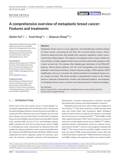 Pdf A Comprehensive Overview Of Metaplastic Breast Cancer Features And Treatments