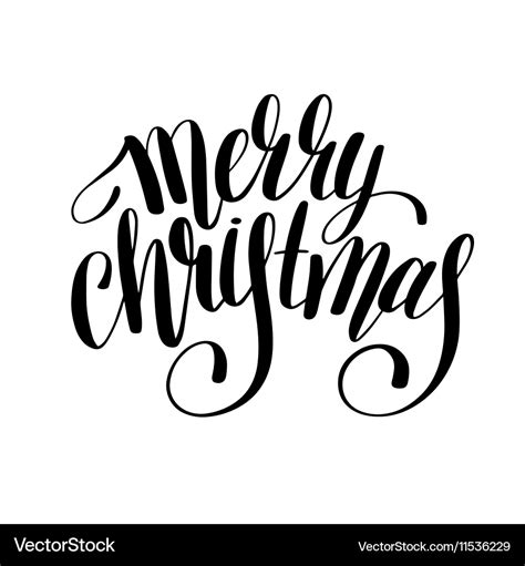 Merry Christmas Black And White Handwritten Vector Image