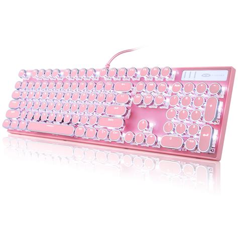 Typewriter Style Mechanical Gaming Keyboard, Pink Retro Punk Gaming ...