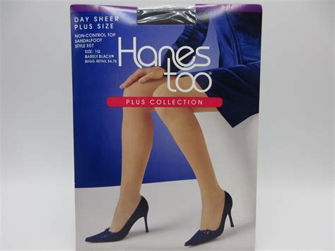 Hanes Too Plus Size Pantyhose Daysheer Nos Barely Black Sandalfoot Size