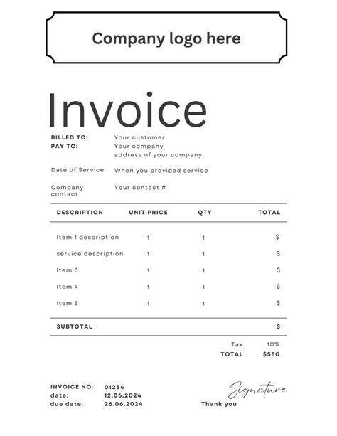 Invoice Template Business Invoice Template Small Business Etsy