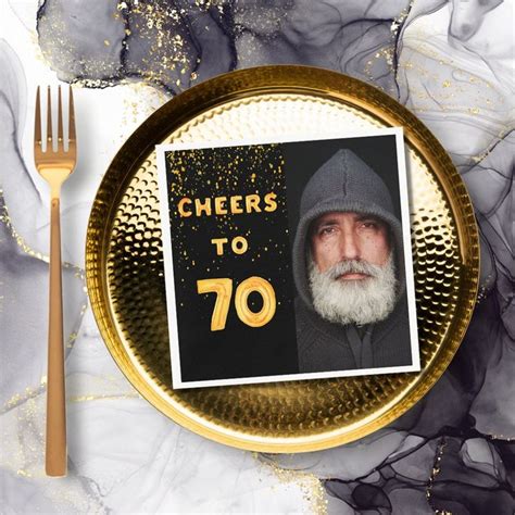 70th Birthday Party Black Gold Photo Napkins Zazzle 70th Birthday