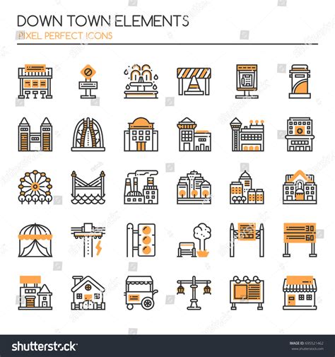 Down Town Elements Thin Line And Pixel Perfect Royalty Free Stock