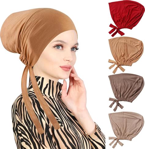 4 Pack Women Under Scarf Hat Hijab Cap Islamic Muslim Underscarf Turban