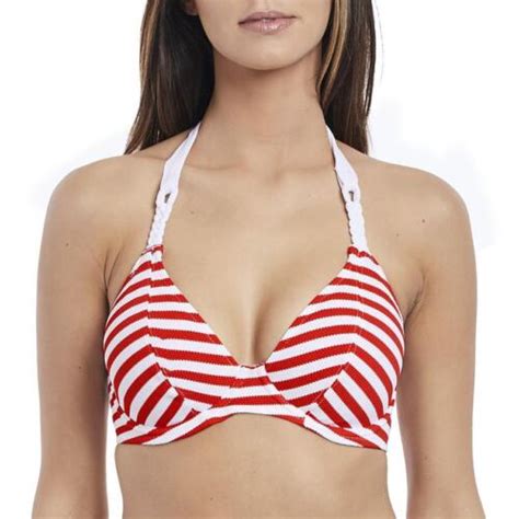 Freya Drift Away Red Underwire Banded Halter Bikini Top Brief Set F