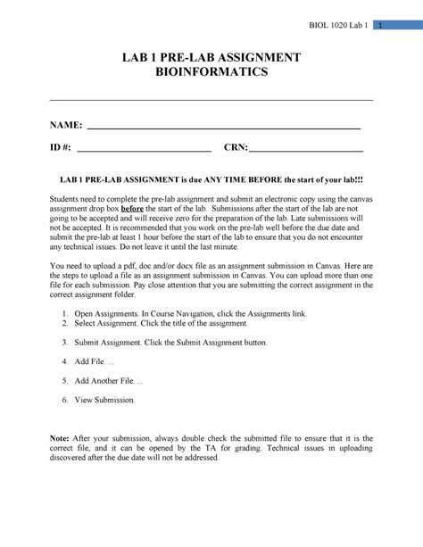 1 Pre Lab Assignment Bioinformatics 2 BIOL 1020 Lab 1 1 LAB 1 PRE LAB