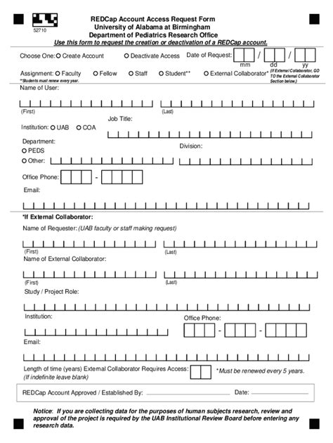 Fillable Online Redcap Account Access Request Form University Of