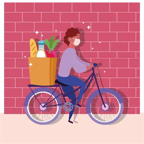 Bike courier man with a bag of groceries 1248738 Vector Art at Vecteezy