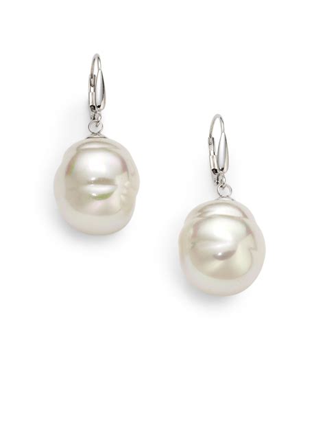 Majorica 16mm White Baroque Pearl Sterling Silver Drop Earrings In White Lyst