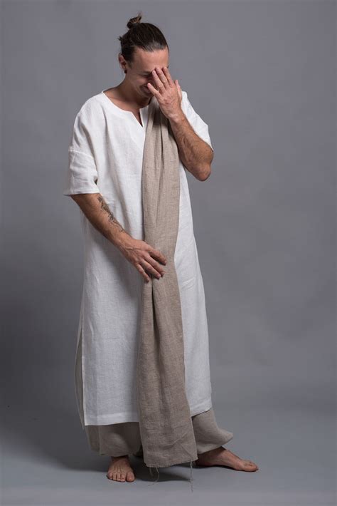 Long Linen Shirt For Men White Flax Tunic Mens Dress Kaftan Etsy