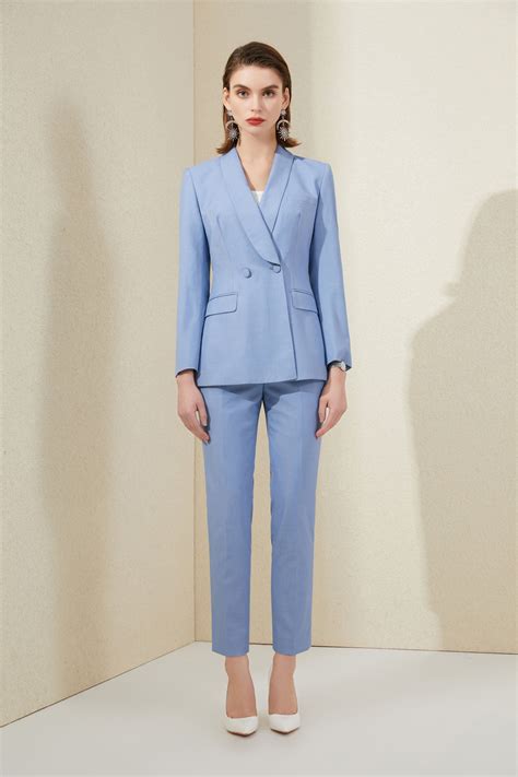 Light Blue Double Breasted Pantsuit Light Blue Suit Women Trousers