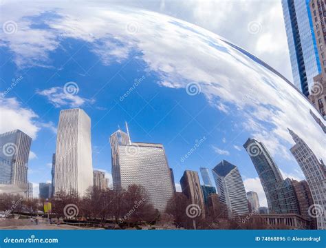 City Skyline Reflecting In Chicago Bean Editorial Photo Image Of