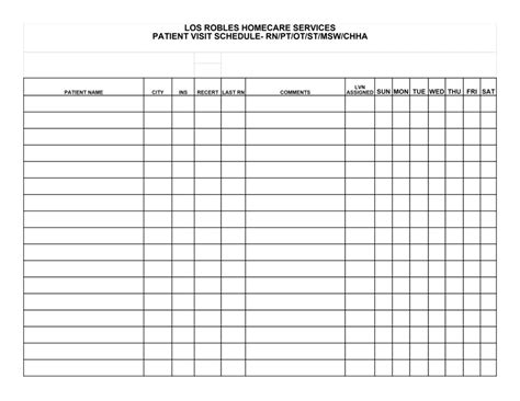 patient visit schedule template