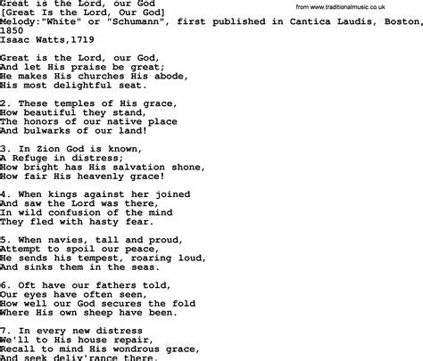 Old English Song Lyrics for Great Is The Lord, Our God, with PDF