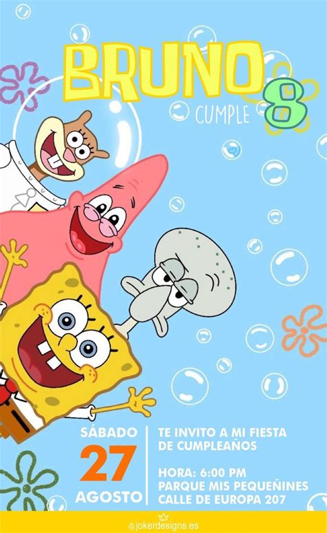 Invitación bob esponja Bob esponja fiesta Bob esponja cumpleaños