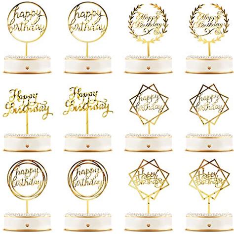 12 Pieces Acrylic Happy Birthday Cake Topper Glitter Birthday Cupcake