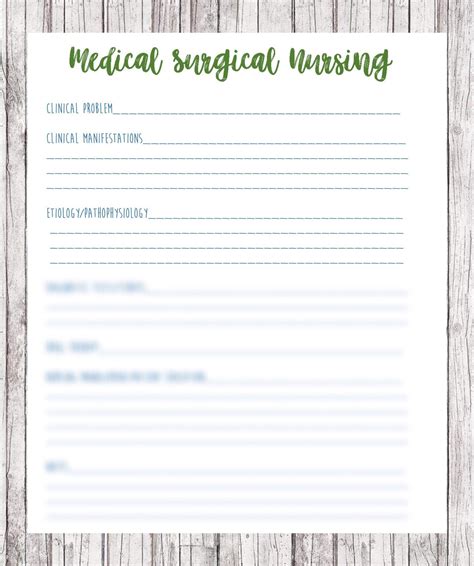 Medical Surgical Template Worksheet Med Surg Notes Nursing School