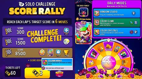 Solo Challenge Score Rally 6 Move Column Mania Rainbow 8500 Score