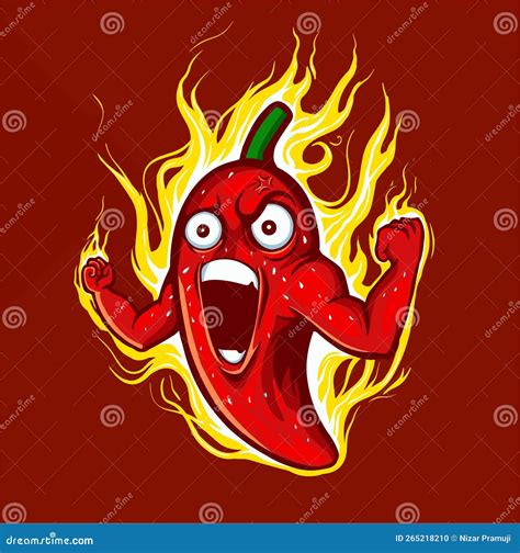 Red Devious Extremely Hot Cartoon Chili Pepper Character On Fire Stock Illustration