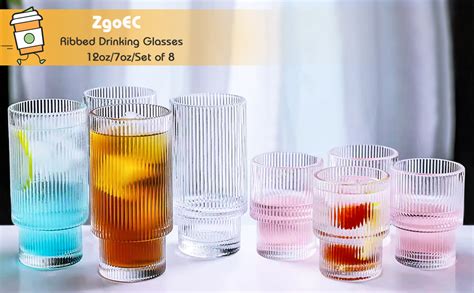 ZgoEC 8pcs Cocktail Gläser Set Geriffelte Gläser Trinkgläser mit Glas