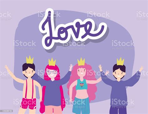 Pride Parade Lgbt Community Group Of People With Crown Cartoon Stock Illustration Download