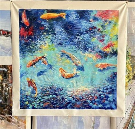 Customised Oil Painting Handpainted Art Kois Fengshui Canvas Hobbies