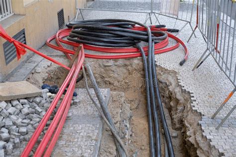 Construction Site With Electric Cables Are Buried Underground