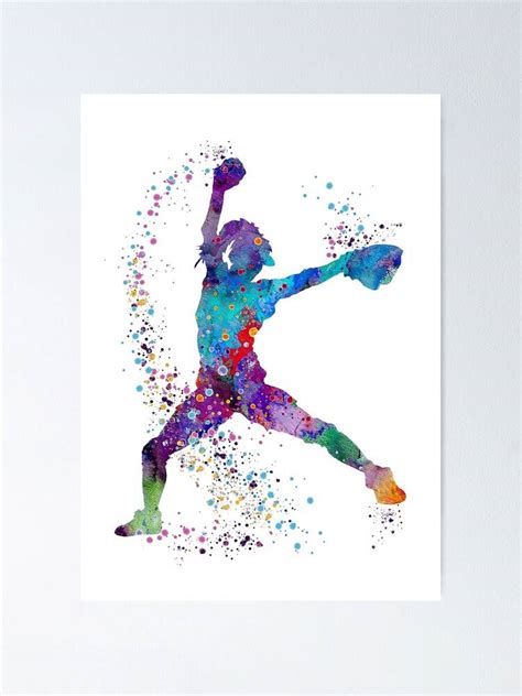 Girl Baseball Painting Softball Pitcher Watercolor Art Print Poster Canvas Print Wooden