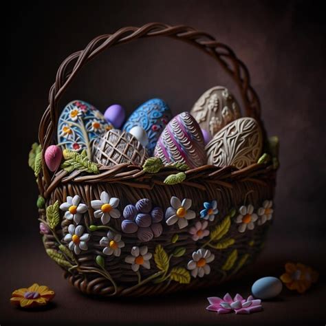 Premium Photo Easter Eggs Basket Made Of Polymer Clay Happy Easter