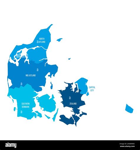 Denmark Political Map Of Administrative Divisions Regions Flat Blue