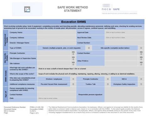 Excavation Swms 2023 Compliant Neca Safety Specialists