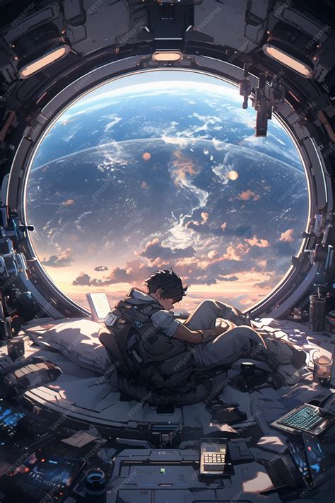 Premium Photo | Anime scene of a man and woman in a space station ...