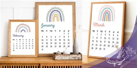 Muted Rainbow Themed Monthly Wall Calendar 2022 Posters Pack