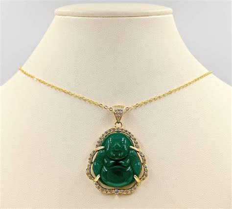 Green And Gold Jade Buddha 925 Buddha Necklace Gold Buddha Etsy