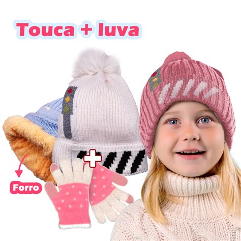 Kit Infantil Luva Touca Forrada Inverno Menino Menina Toca Criança