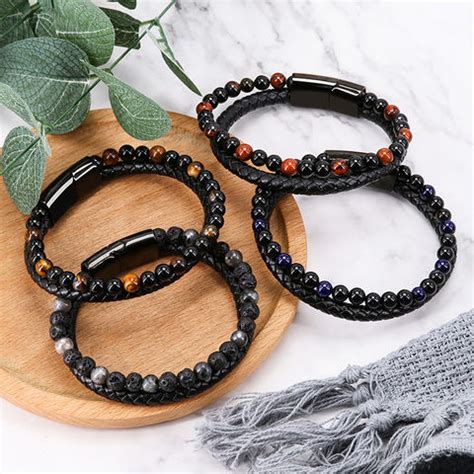 Buy Wholesale China Leather Bracelets Punk Tiger Eye Lava Men Natural