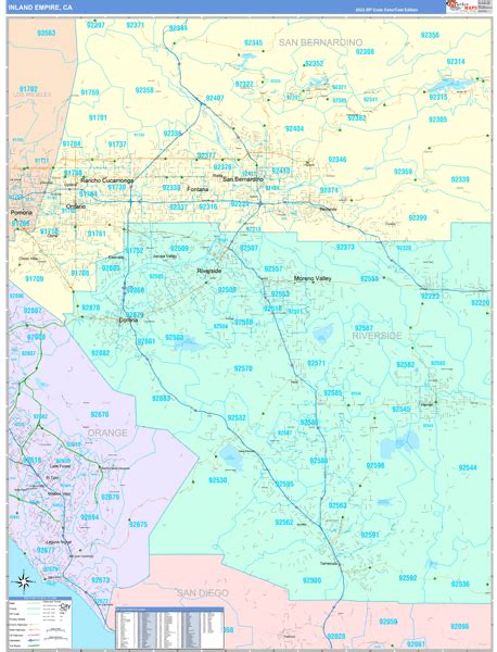 Inland Empire Ca Metro Area Wall Map Color Cast Style By Marketmaps