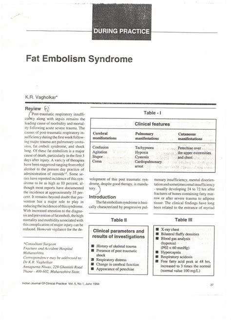 Pdf Fat Embolism Syndrome