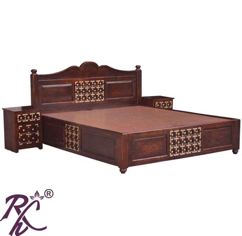 Solid Wood Brass L T Design King Size With Storage Bed Raj Handicraft