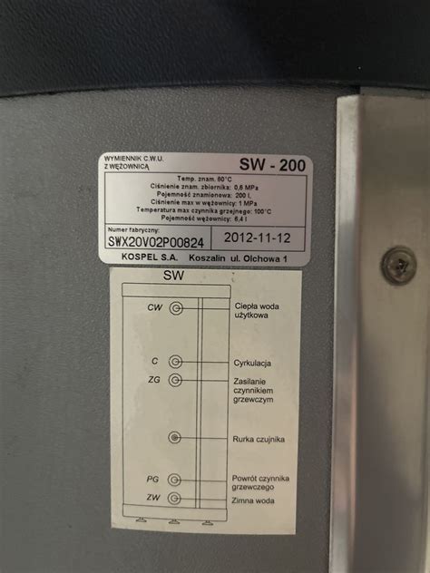 Termo Max SW 200 Kospel wymiennik CWU z wężownicą 200 litrów bojler