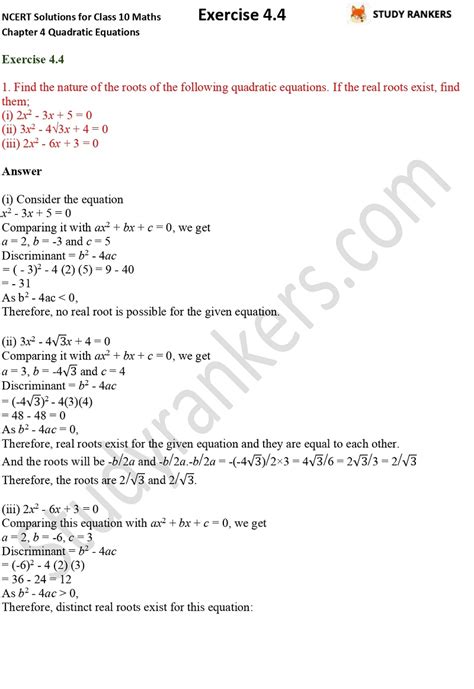 Ncert Solutions For Class Maths Chapter Quadratic Equations