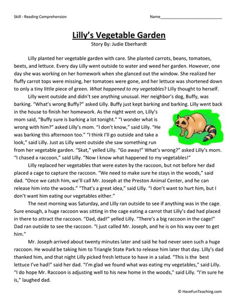 Lilly S Vegetable Garden Reading Comprehension Worksheet Have Fun Teaching