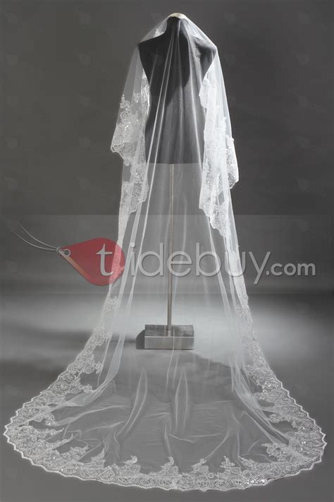 Elegant Cathedral Length Lace Wedding Veil With Sequin Tidebuy