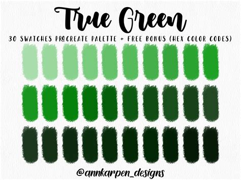 True Green Procreate Palette, 30 HEX Color Codes, Instant Digital ...