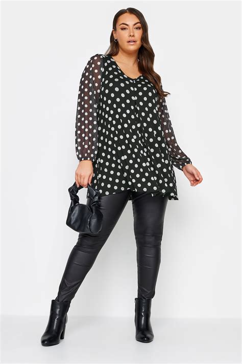 Yours Plus Size Black Polka Dot Print Mesh Swing Top Yours Clothing