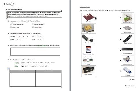 Input Output And Storage Devices Worksheet