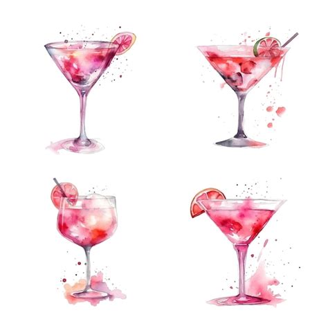 Premium Vector Cocktail Watercolor Paint Collection