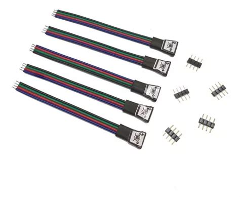 Kit 5 Conector Fêmea Fita Led Rgb 4 Pinos C Emenda 10cm Escorrega o