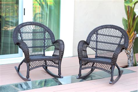 Amazon Jeco Wicker Rocker Chair Set Of Espresso Patio Lawn