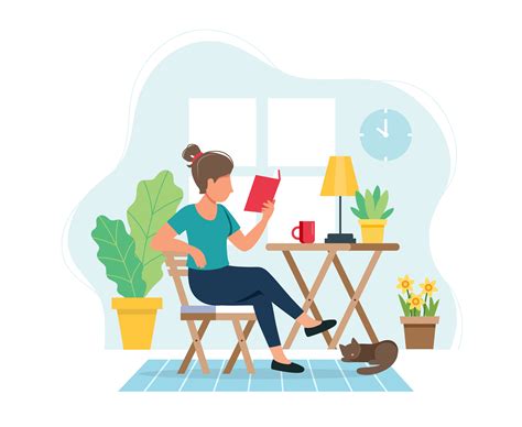 Woman Reading A Book In Cozy Modern Interior 1313862 Vector Art At Vecteezy